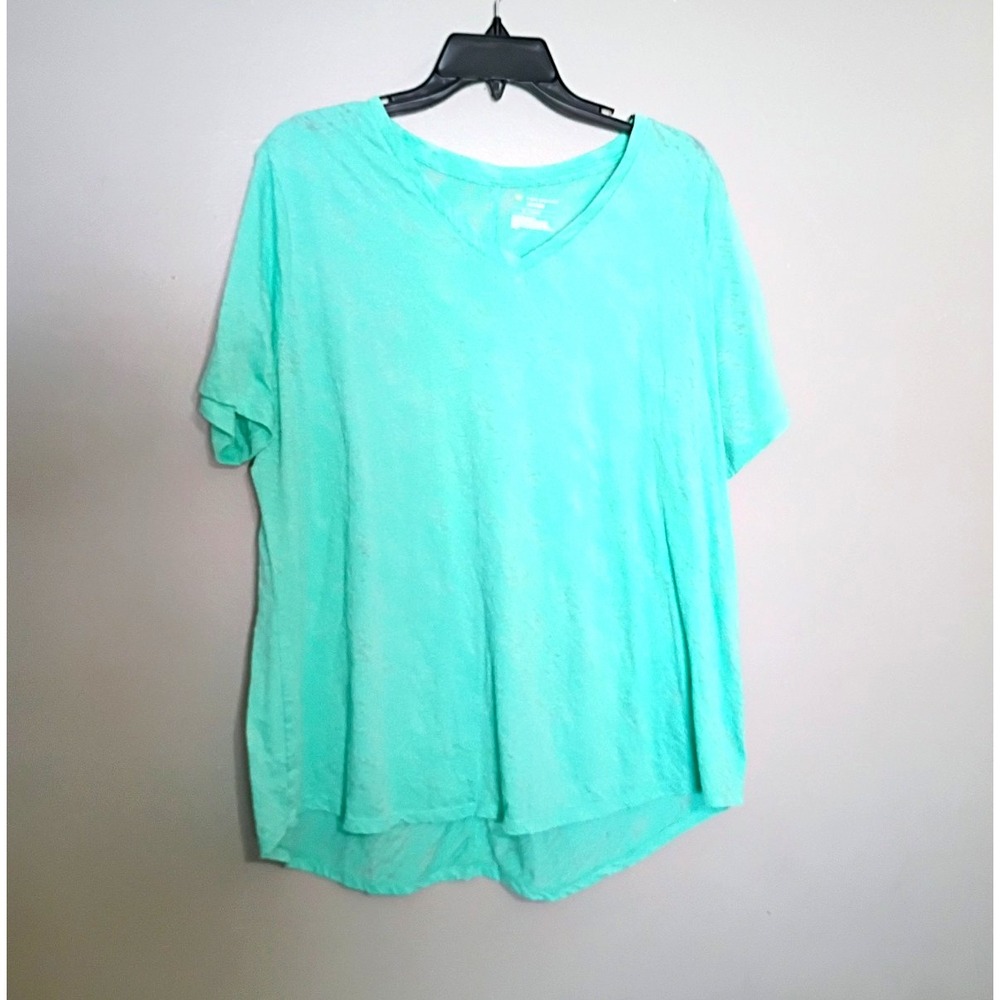 tek gear womens plus size 1X green v neck short sleeve t shirt polyester cotton